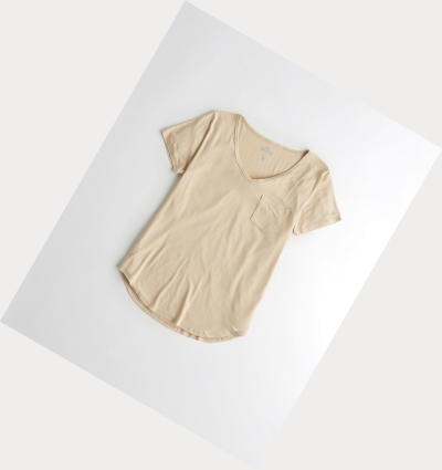 Light Brown Hollister Must-Have Easy Women's Short Sleeve | ZA-IDEL305