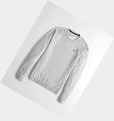 Light Grey Hollister Lightweight Crewneck Men's Sweaters | ZA-QVLH437