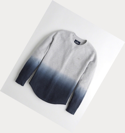 Light Grey Navy Hollister Dip-Dye Crewneck Men's Sweaters | ZA-OULX496