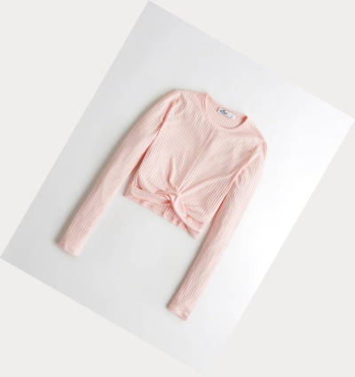 Light Pink Hollister Knot-Front Crop Women's Long Sleeve | ZA-GQZJ067