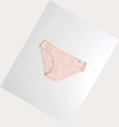 Light Pink Hollister Lace-Trim Cotton Bikini Women's Underwear | ZA-IAEU950