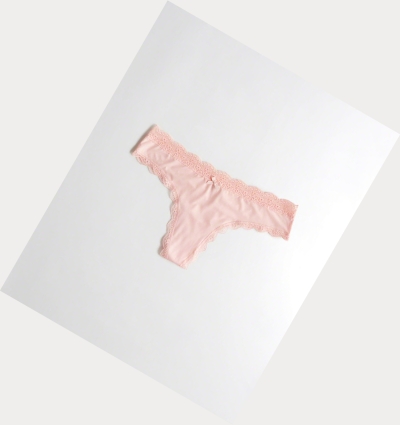 Light Pink Hollister Lace-Trim Thong Women's Underwear | ZA-GJZL604