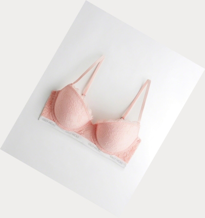 Light Pink Hollister Logo Push-Up Balconette Women's Bras | ZA-FLUE108