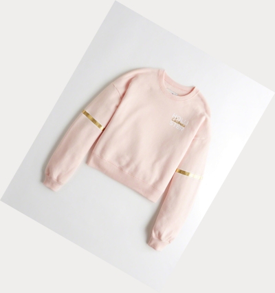 Light Pink Hollister Metallic Logo Crewneck Women's Sweatshirts | ZA-BAFJ892