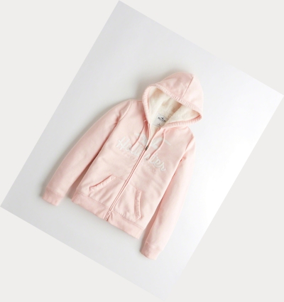 Light Pink Hollister Sherpa-Lined Full-Zip Women's Hoodie | ZA-BQYK591