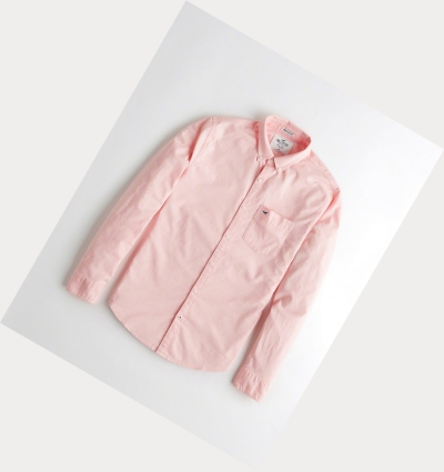 Light Pink Hollister Stretch Oxford Muscle Fit Men's Long Sleeve | ZA-CURQ416