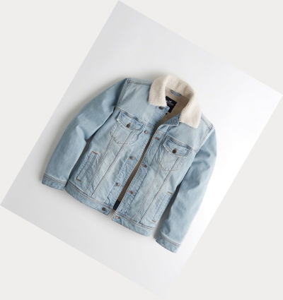 Light Wash Hollister Sherpa-Lined Trucker Men's Denim Jacket | ZA-RABU923