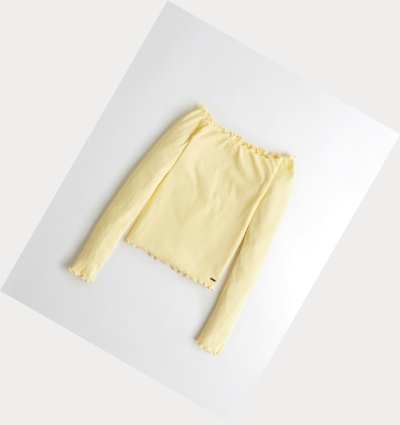 Light Yellow Hollister Slim Off-The-Shoulder Women's Long Sleeve | ZA-GOHB370