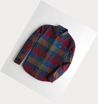 Multicolor Hollister Stretch Plaid Poplin Men's Long Sleeve | ZA-OXZE719