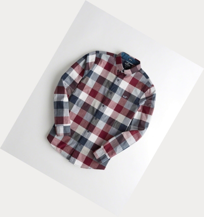 Multicolor Hollister Stretch Plaid Poplin Men's Long Sleeve | ZA-THIS346