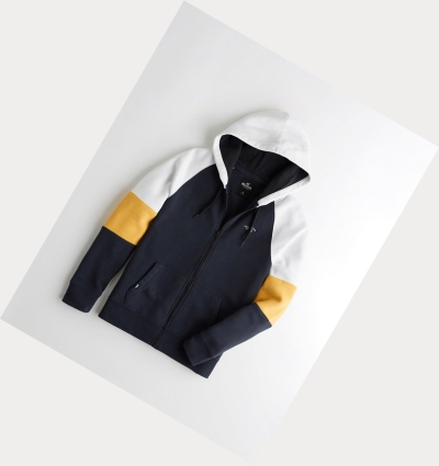 Navy Hollister Colorblock Full-Zip Men's Hoodie | ZA-QRVD398