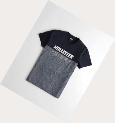 Navy Hollister Colorblock Logo Men's Short Sleeve | ZA-HGOA912