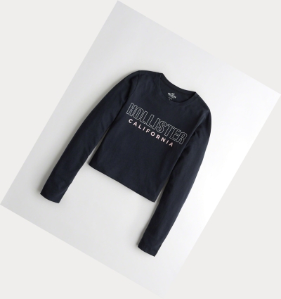 Navy Hollister Crop Women's Long Sleeve | ZA-YKBE160