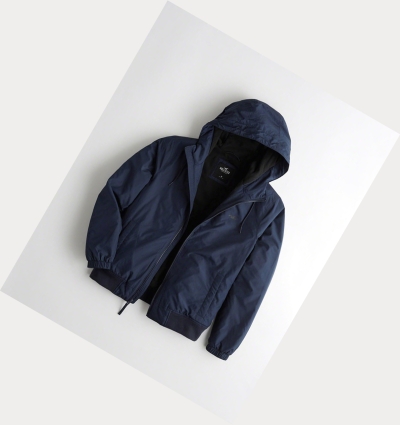 Navy Hollister Fleece-Lined Hooded Men's Bomber Jackets | ZA-MDHY875