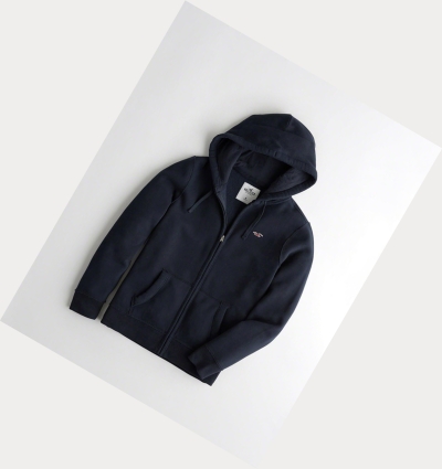 Navy Hollister Full-Zip Icon Men's Hoodie | ZA-KSFB246