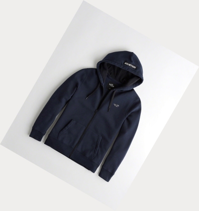 Navy Hollister Full-Zip Icon Men's Hoodie | ZA-SGCJ287