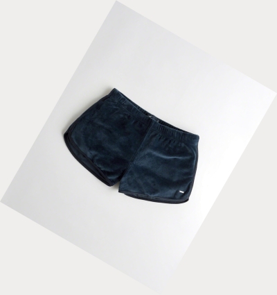 Navy Hollister High-Rise Velvet Curved Hem Women's Shorts | ZA-LMXJ694