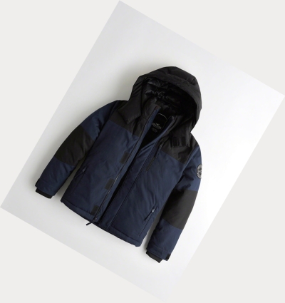 Navy Hollister Hooded Men's Puffers | ZA-GXIH960