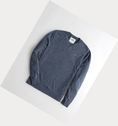 Navy Hollister Lightweight Crewneck Men's Sweaters | ZA-QEKF793