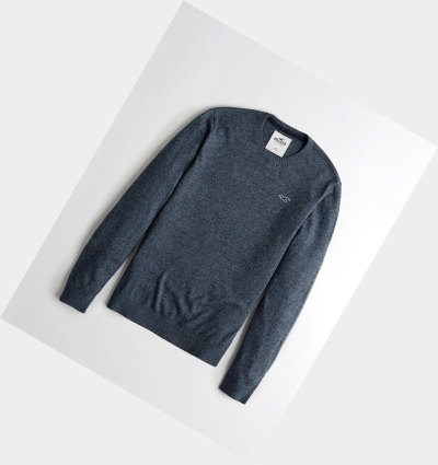 Navy Hollister Lightweight Crewneck Men's Sweaters | ZA-ZNUQ435