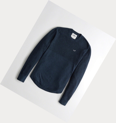 Navy Hollister Lightweight Curved Hem Men's Sweaters | ZA-BVJT752