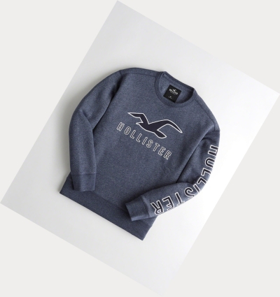 Navy Hollister Logo Crewneck Men's Sweatshirts | ZA-FMWC615