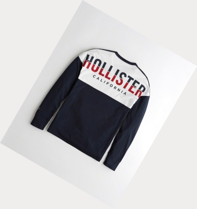 Navy Hollister Logo Men's Long Sleeve | ZA-NUJW580