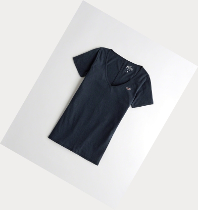 Navy Hollister Must-Have Slim Women's Short Sleeve | ZA-ZQHJ856