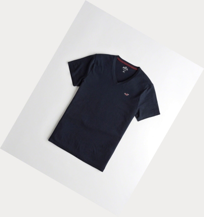 Navy Hollister Must-Have V-Neck Men's Short Sleeve | ZA-NHTU673