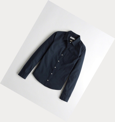 Navy Hollister Oxford Women's Long Sleeve | ZA-TMQE508