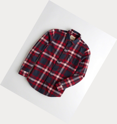 Navy Hollister Plaid Flannel Men's Long Sleeve | ZA-JMNU095