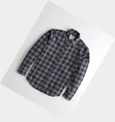 Navy Hollister Plaid Flannel Men's Long Sleeve | ZA-ZSXC470