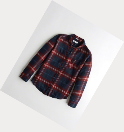 Navy Hollister Plaid Women's Long Sleeve | ZA-VYFW503