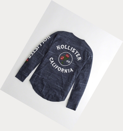 Navy Hollister Rose Men's Long Sleeve | ZA-OXBD914