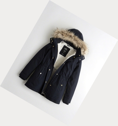 Navy Hollister Sherpa-Lined Women's Parka Jackets | ZA-LHVT759