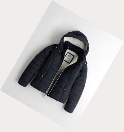 Navy Hollister Sherpa-Lined Women's Puffers | ZA-SZGK176