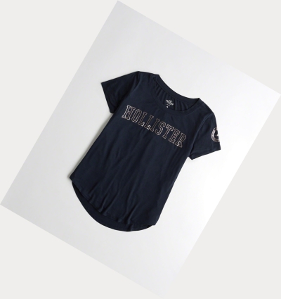 Navy Hollister Shine Logo Women's Short Sleeve | ZA-PBOW548