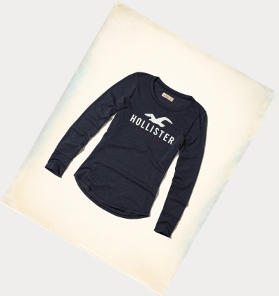 Navy Hollister Slim Crew Women's Long Sleeve | ZA-MUAW750