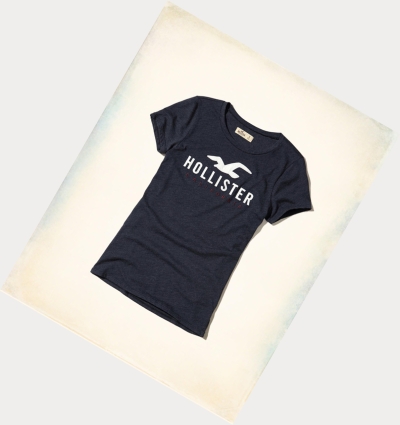 Navy Hollister Slim Crew Women's Short Sleeve | ZA-QTOX654