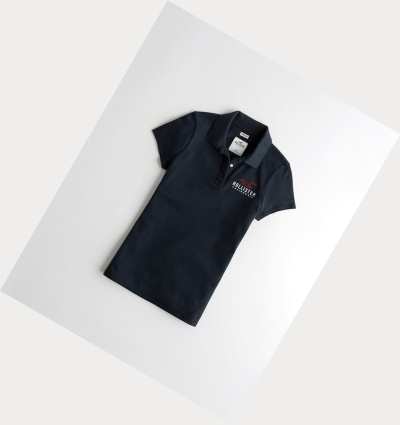 Navy Hollister Slim Logo Women's Polo Shirts | ZA-PBWT657