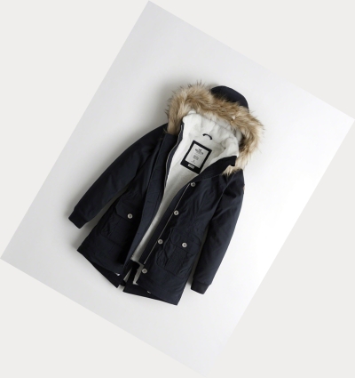 Navy Hollister Stretch Cozy-Lined Women's Parka Jackets | ZA-MTJA915