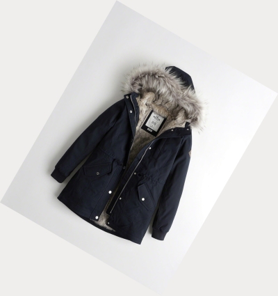 Navy Hollister Stretch Faux-Fur-Lined Women's Parka Jackets | ZA-NPDC672