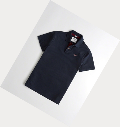 Navy Hollister Stretch Icon Men's Polo Shirts | ZA-CHKQ857