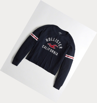 Navy Hollister Waffle Boyfriend Women's Long Sleeve | ZA-ENJQ517