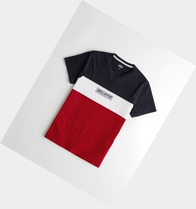 Navy Red Stripes Hollister Colorblock Logo Men's Short Sleeve | ZA-LDPY850