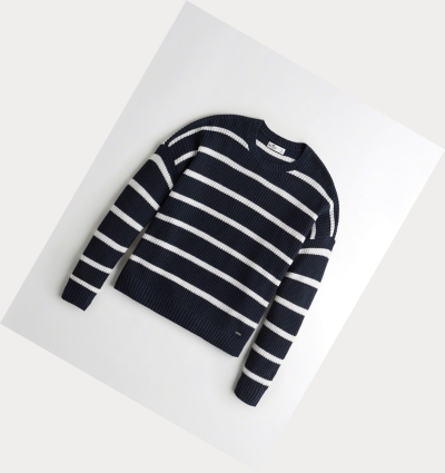 Navy Stripes Hollister Crewneck Women's Sweaters | ZA-QTKR594