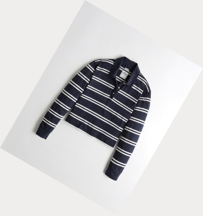 Navy Stripes Hollister Crop Boyfriend Women's Polo Shirts | ZA-IHYX079