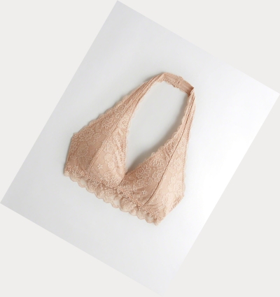 Nude Hollister Lace Halter With Removable Pads Women's Bras | ZA-BOZR327