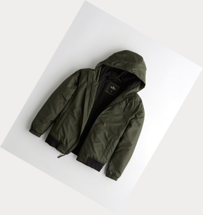 Olive Hollister Fleece-Lined Hooded Men's Bomber Jackets | ZA-CVYG584