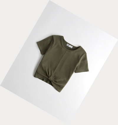 Olive Hollister Knot-Front Crop Women's Short Sleeve | ZA-EMID746